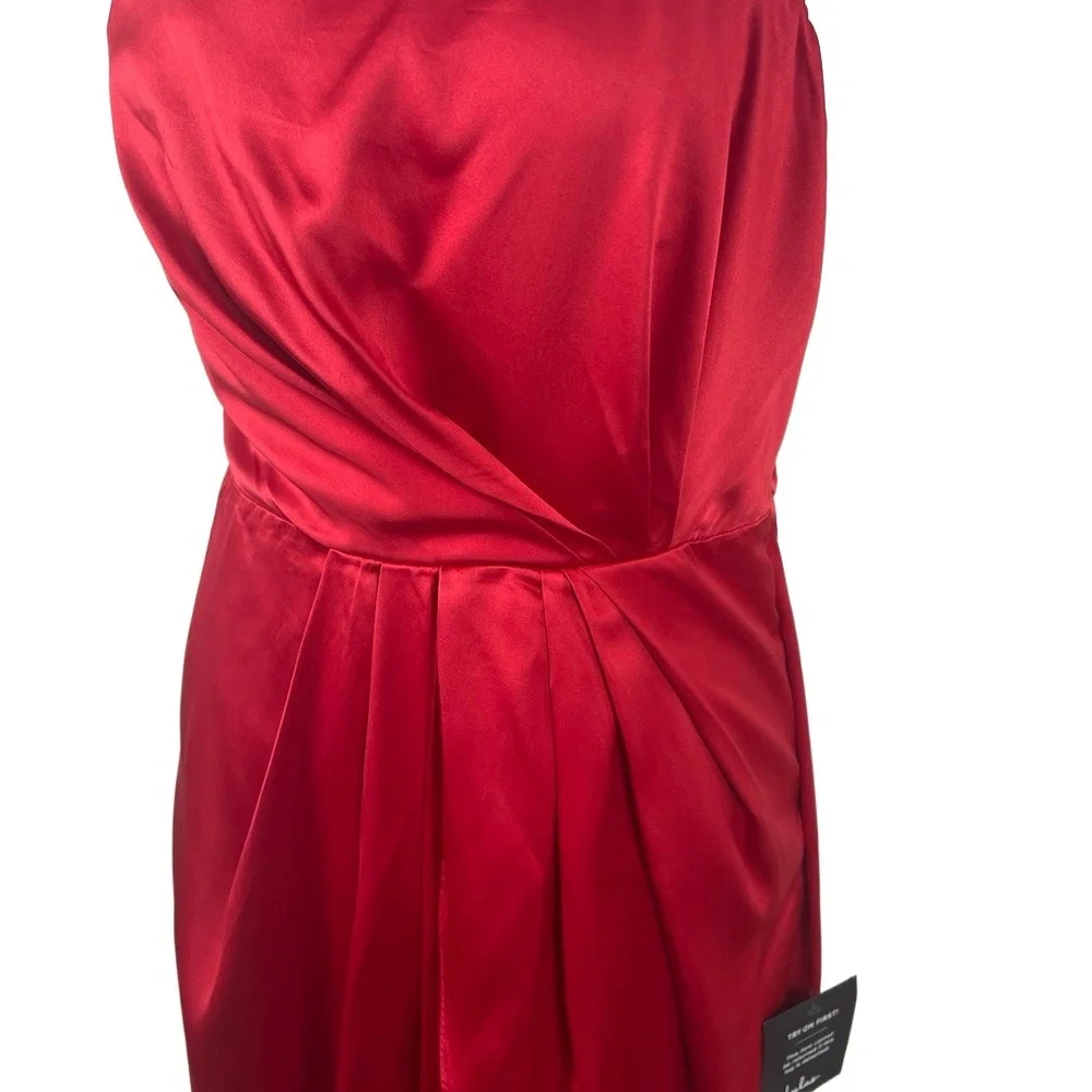 Lulus Satin One Shoulder Midi Dress‎ NWT Size M Red Hoco Prom Holiday Party Sexy